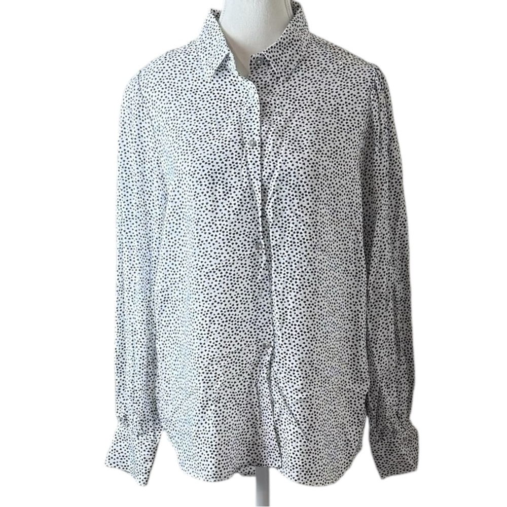 Jane &‎ Delancey Heart Print Button Down Shirt Women’s Large Black White